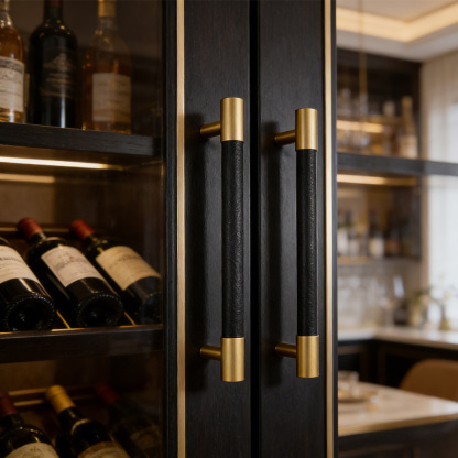 Brass Solid Leather Handmade Cabinet Pulls Dresser Knobs