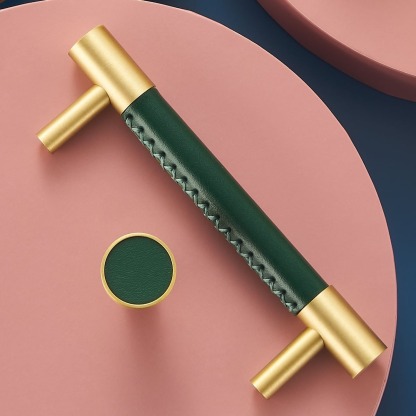 Brass Solid Leather Handmade Cabinet Pulls Dresser Knobs