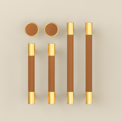 Brass Solid Leather Handmade Cabinet Pulls Dresser Knobs