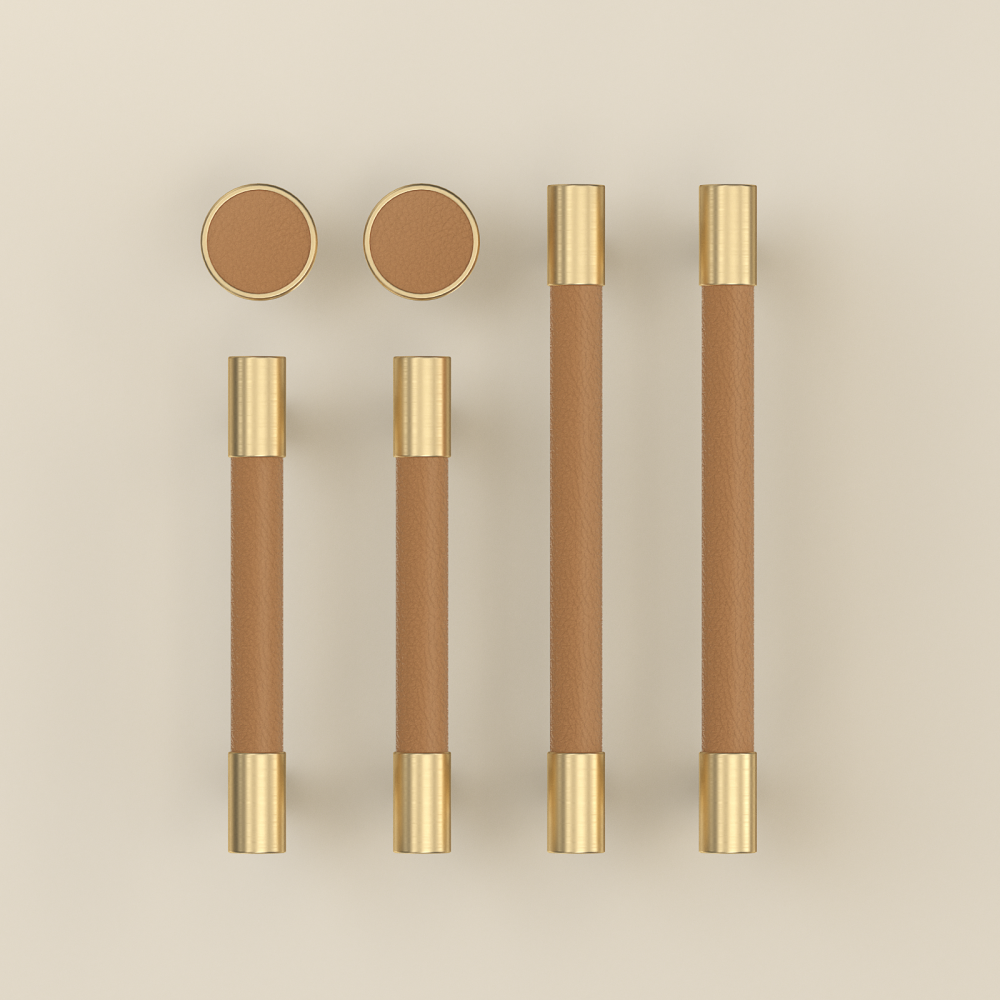 Brass Solid Leather Handmade Cabinet Pulls Dresser Knobs