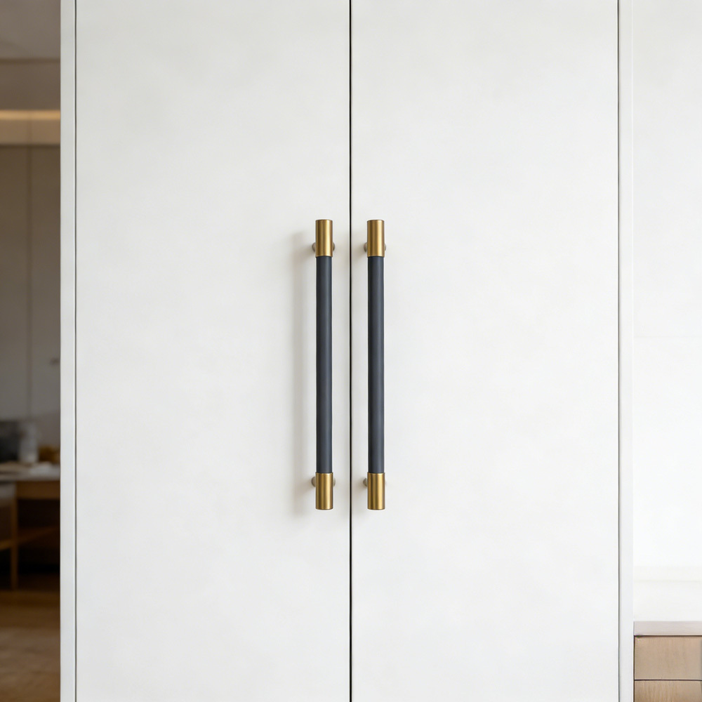 Brass Solid Leather Handmade Cabinet Pulls Dresser Knobs