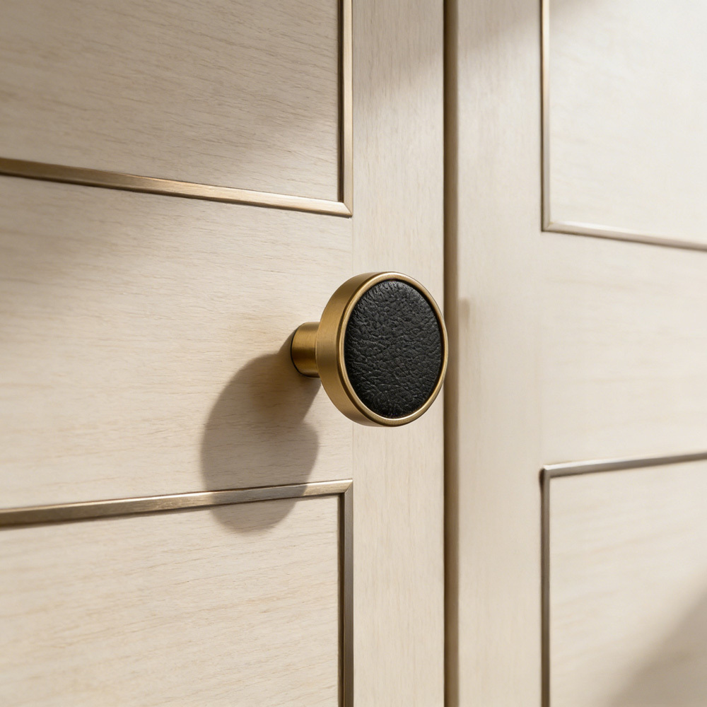 Brass Solid Leather Handmade Cabinet Pulls Dresser Knobs