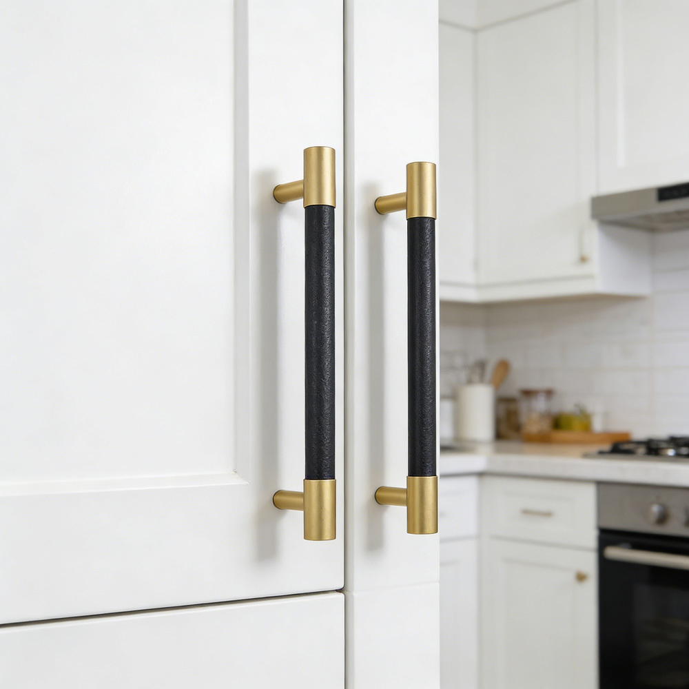 Brass Solid Leather Handmade Cabinet Pulls Dresser Knobs