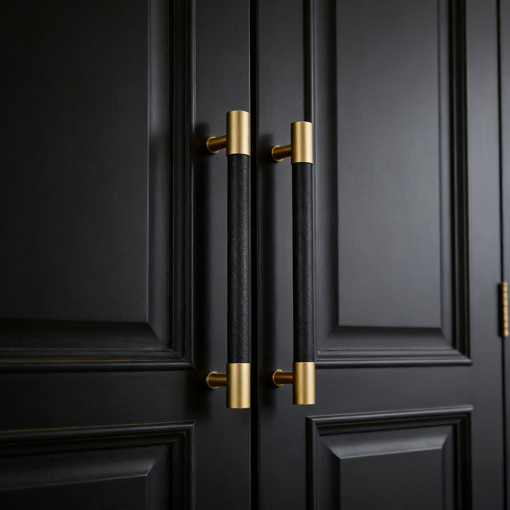 Brass Solid Leather Handmade Cabinet Pulls Dresser Knobs