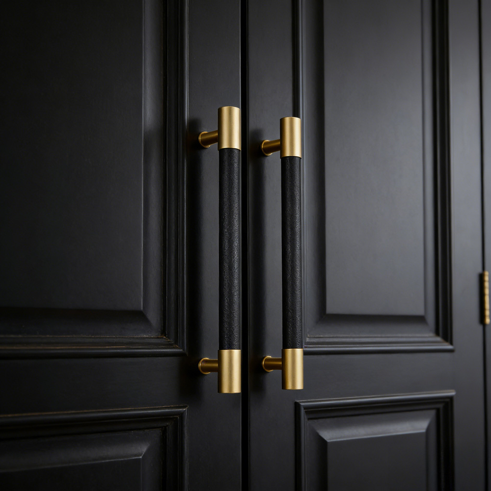 Brass Solid Leather Handmade Cabinet Pulls Dresser Knobs