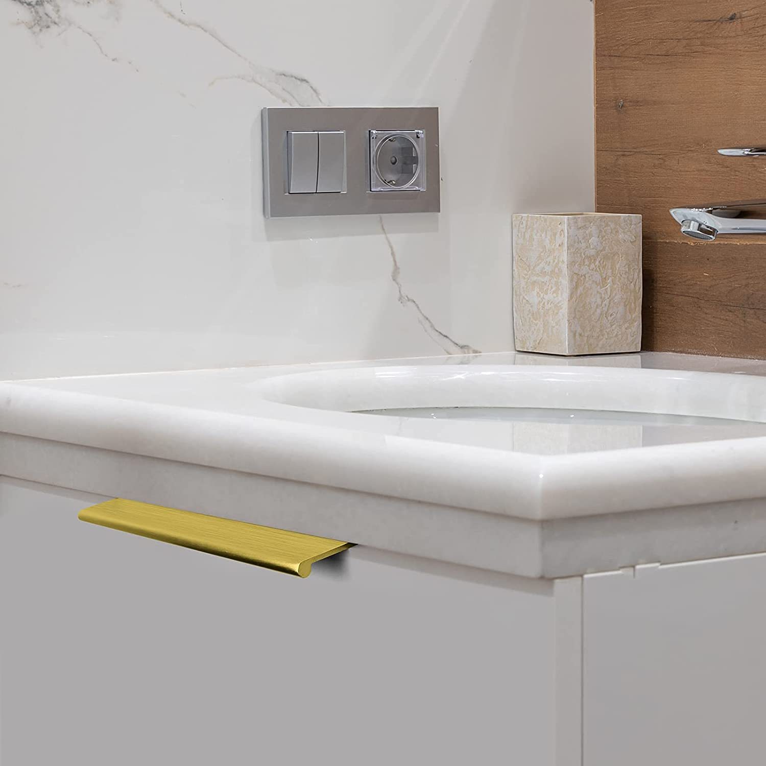 10 Pack Brushed Brass Finger Pull Drawer Edge Pulls Cabinet Hardware Handlles -Homdiy