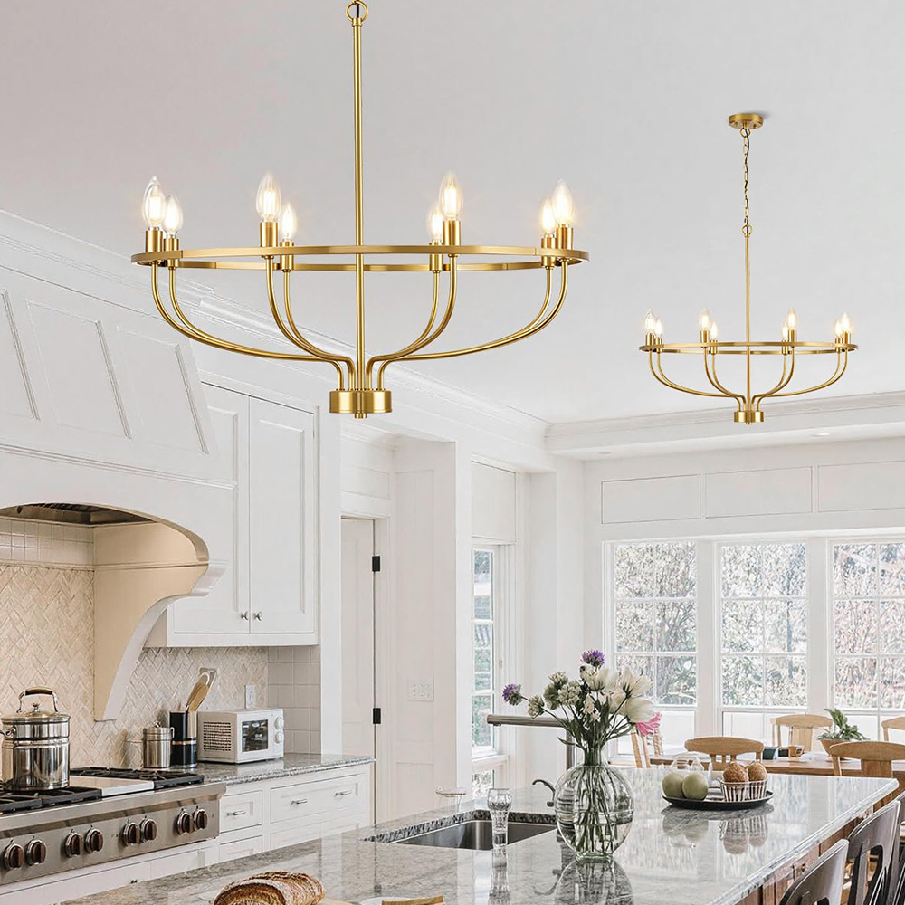 Modern Gold 8-Light Farmhouse Chandelier for Dining Room