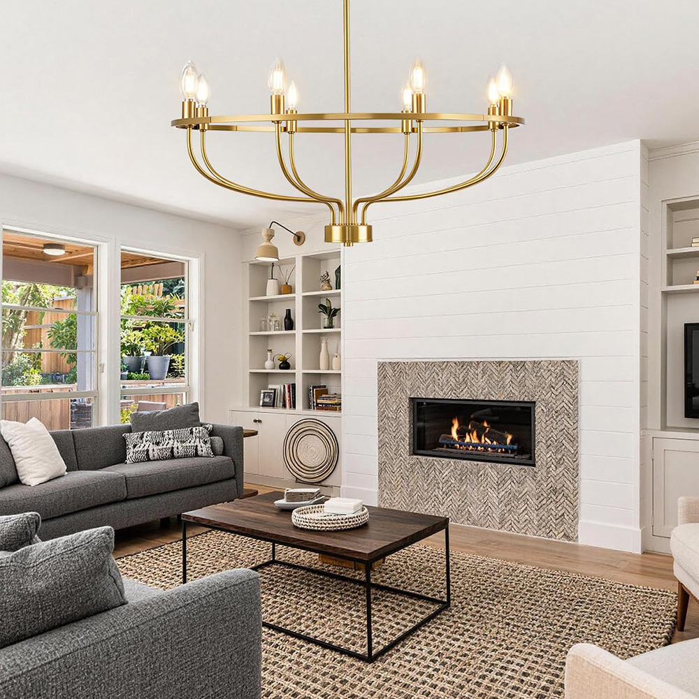 Modern Gold 8-Light Farmhouse Chandelier for Dining Room