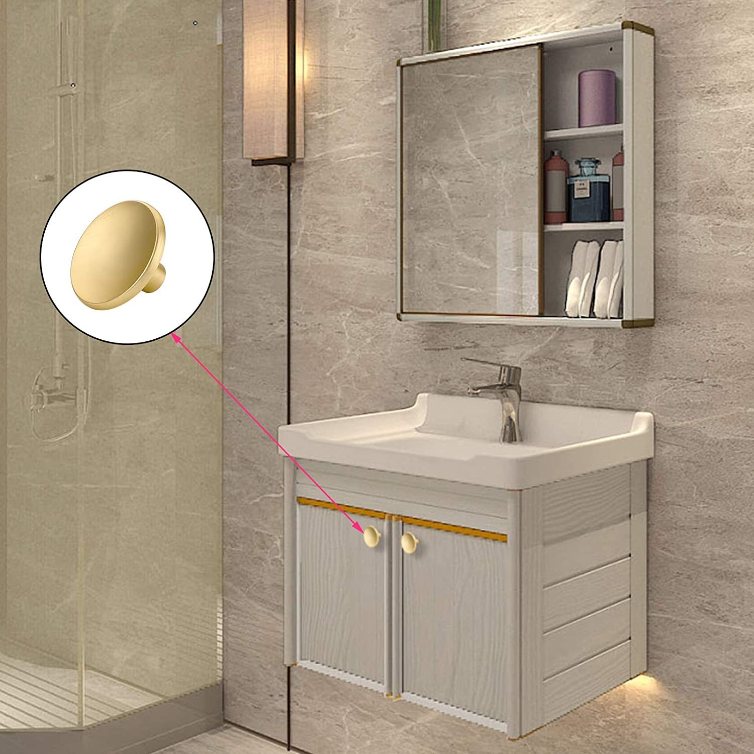 20 Pack Brass Cabinet Handles Solid Round Drawer Knobs For Kitchen Cabinets(LS4008GD) -Homdiy