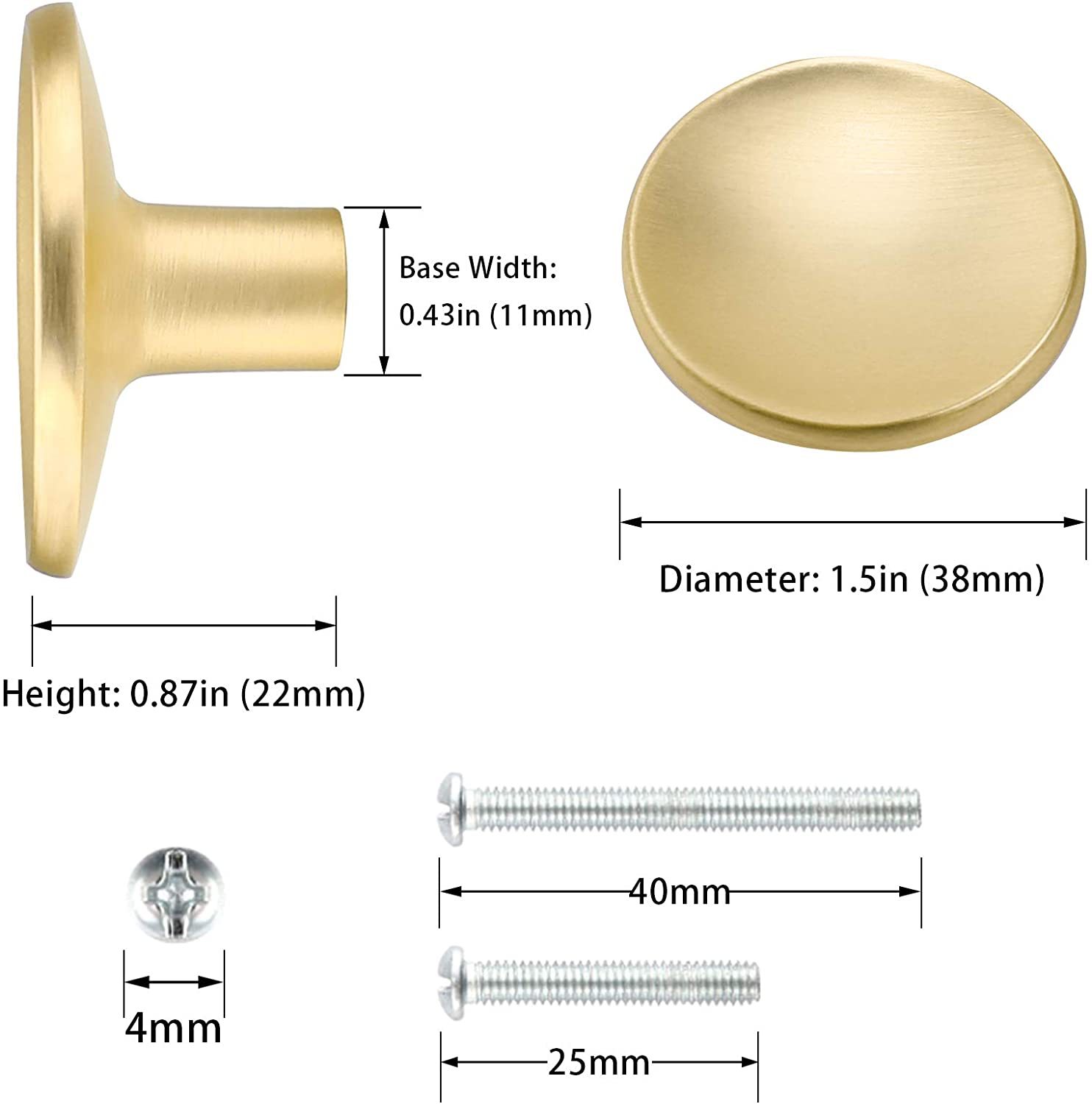20 Pack Brass Cabinet Handles Solid Round Drawer Knobs For Kitchen Cabinets(LS4008GD) -Homdiy