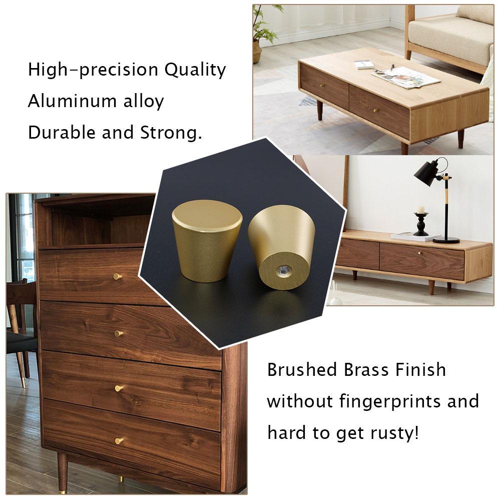 12 Pack Brushed Brass Circular Cone Shape Knobs Cabinet Hardware Solid(LS745GD) -Homdiy