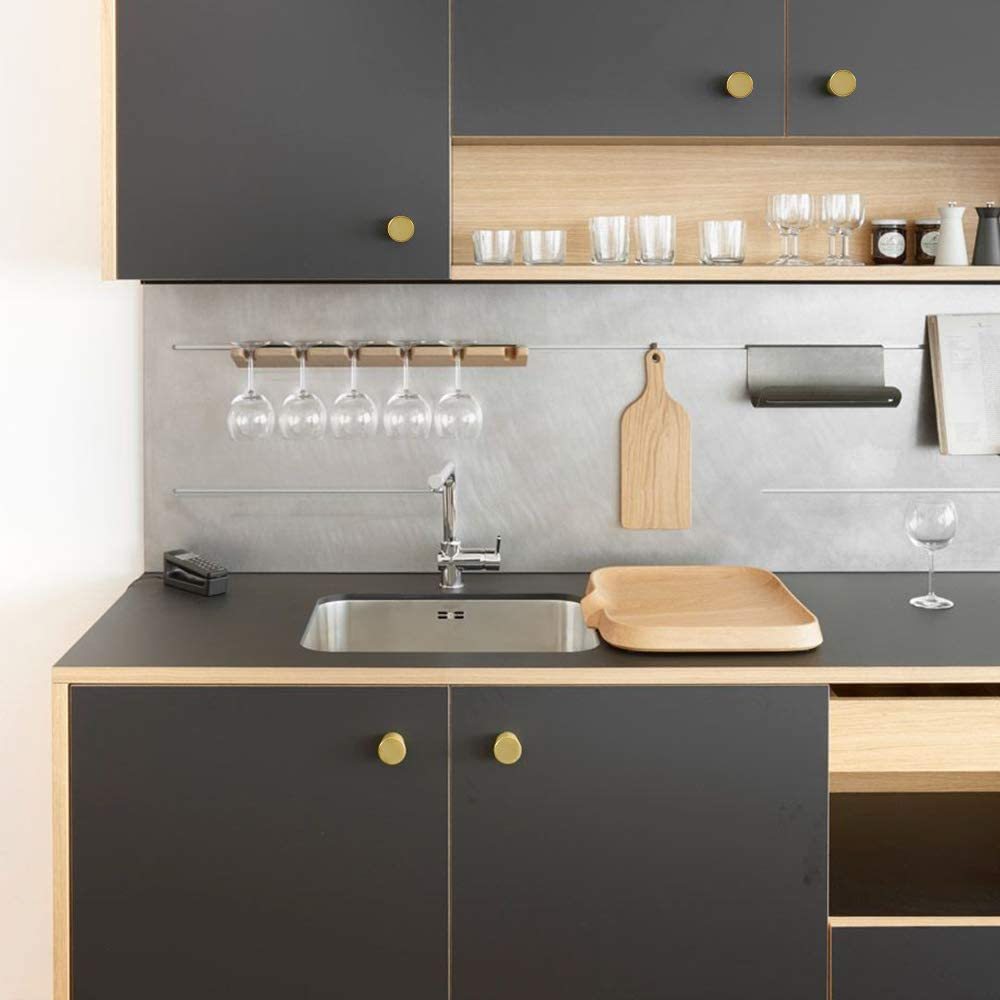 12 Pack Brushed Brass Circular Cone Shape Knobs Cabinet Hardware Solid(LS745GD) -Homdiy