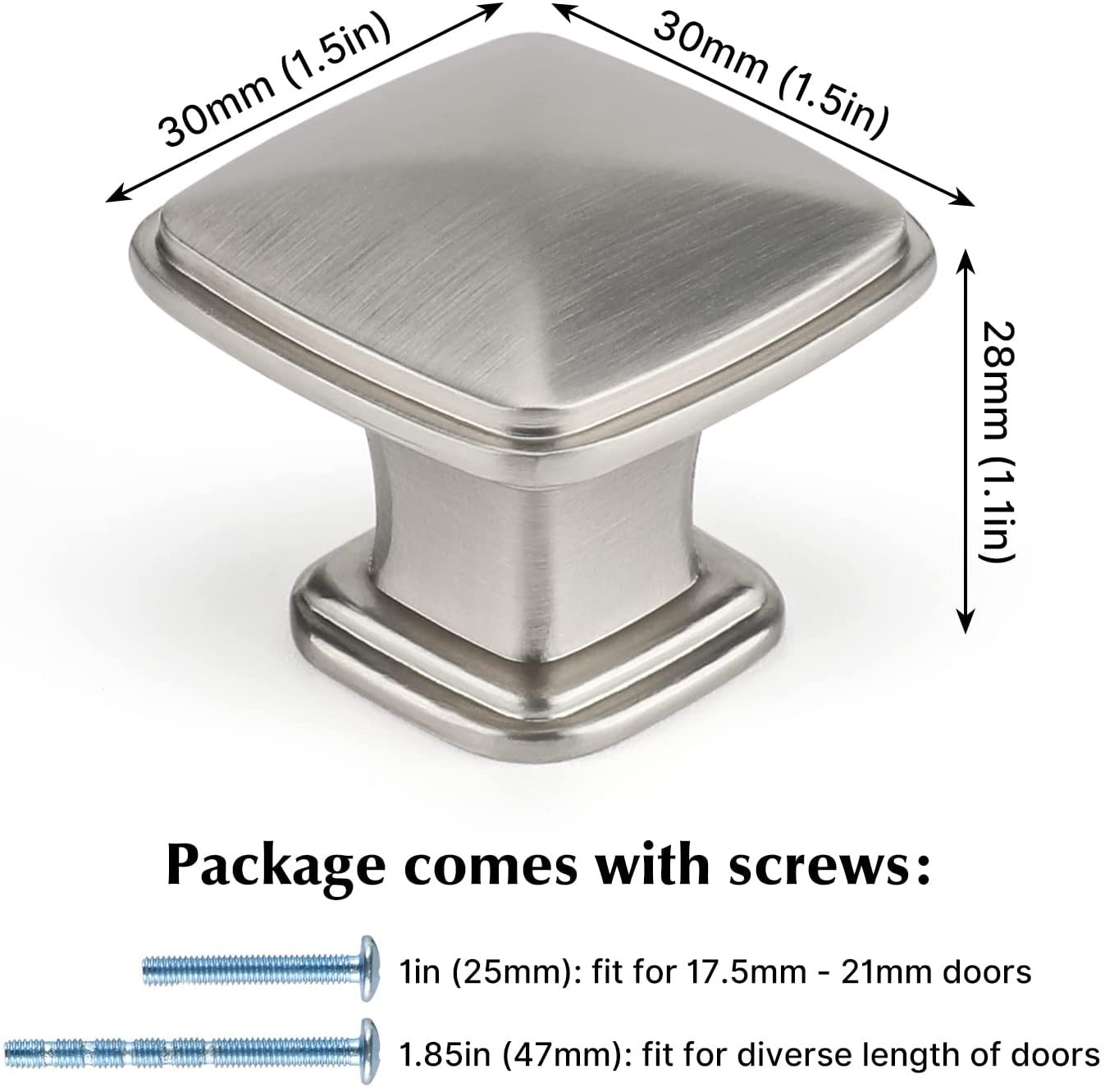 12 Pack Brushed Nickel Cabinet Door Knobs Solid Zinc Alloy (LS8791MBN) -Homdiy