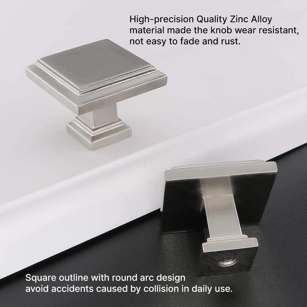20 Pack Square Cabinet Knobs Brushed Nickel Zinc Alloy