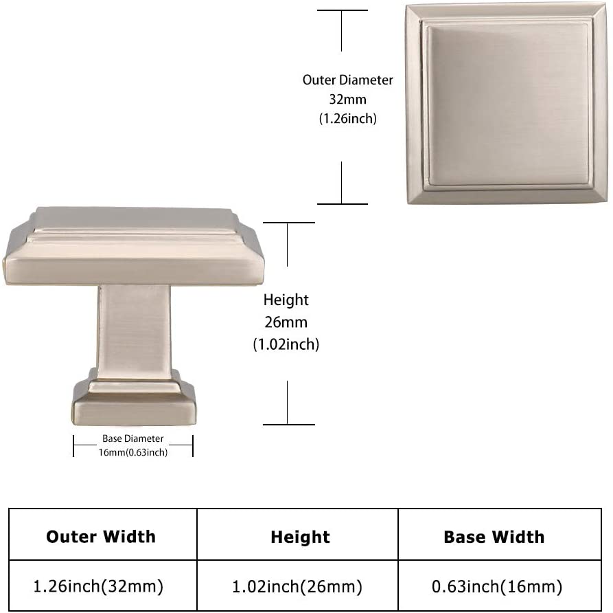 20 Pack Square Cabinet Knobs Brushed Nickel Zinc Alloy 20 Pack Square Cabinet Knobs Brushed Nickel Zinc Alloy