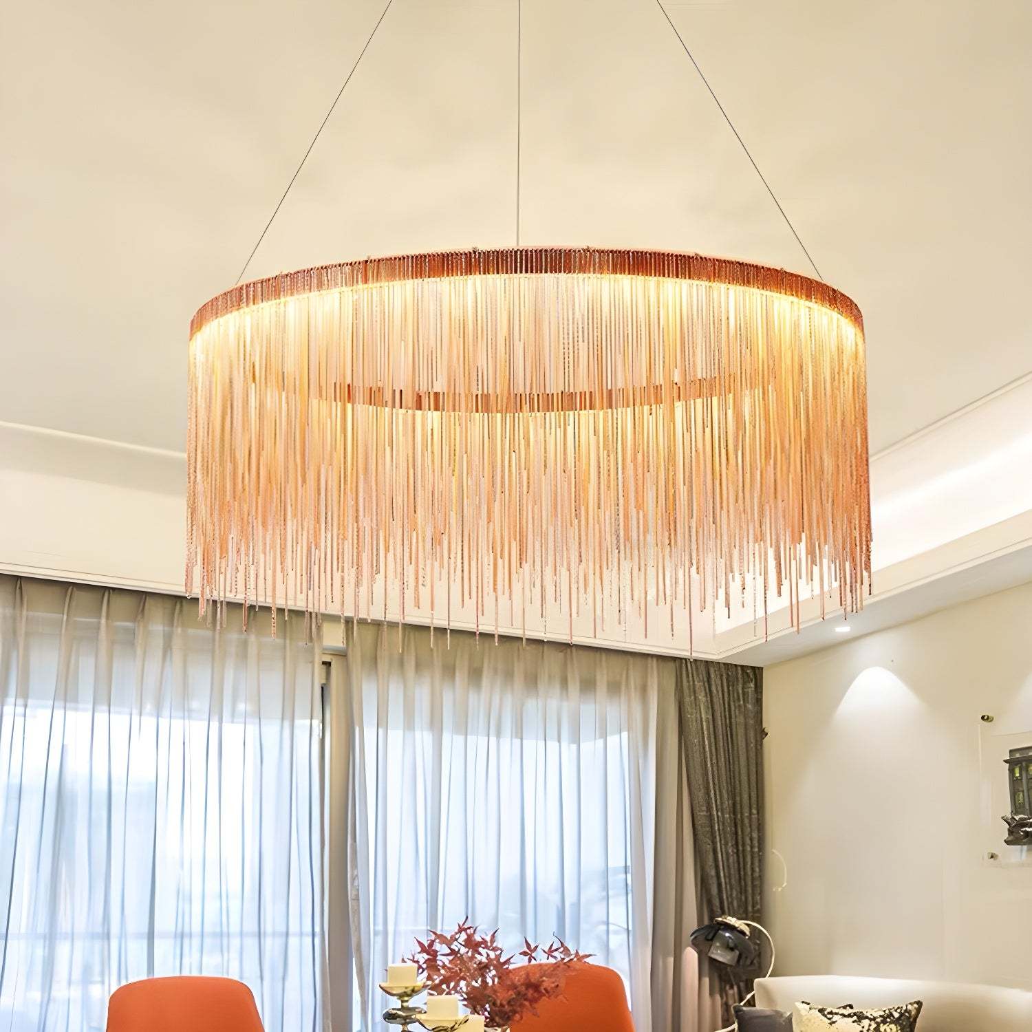 Round Chain Tassel Chandelier for Dining Room -Homdiy