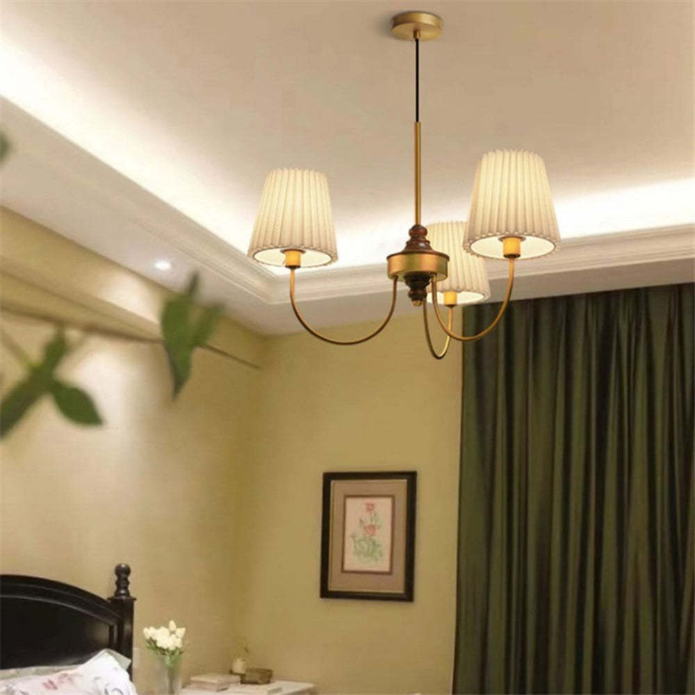 Retro Pleated Lampshade Brass Chandelier For Living Room -Homdiy