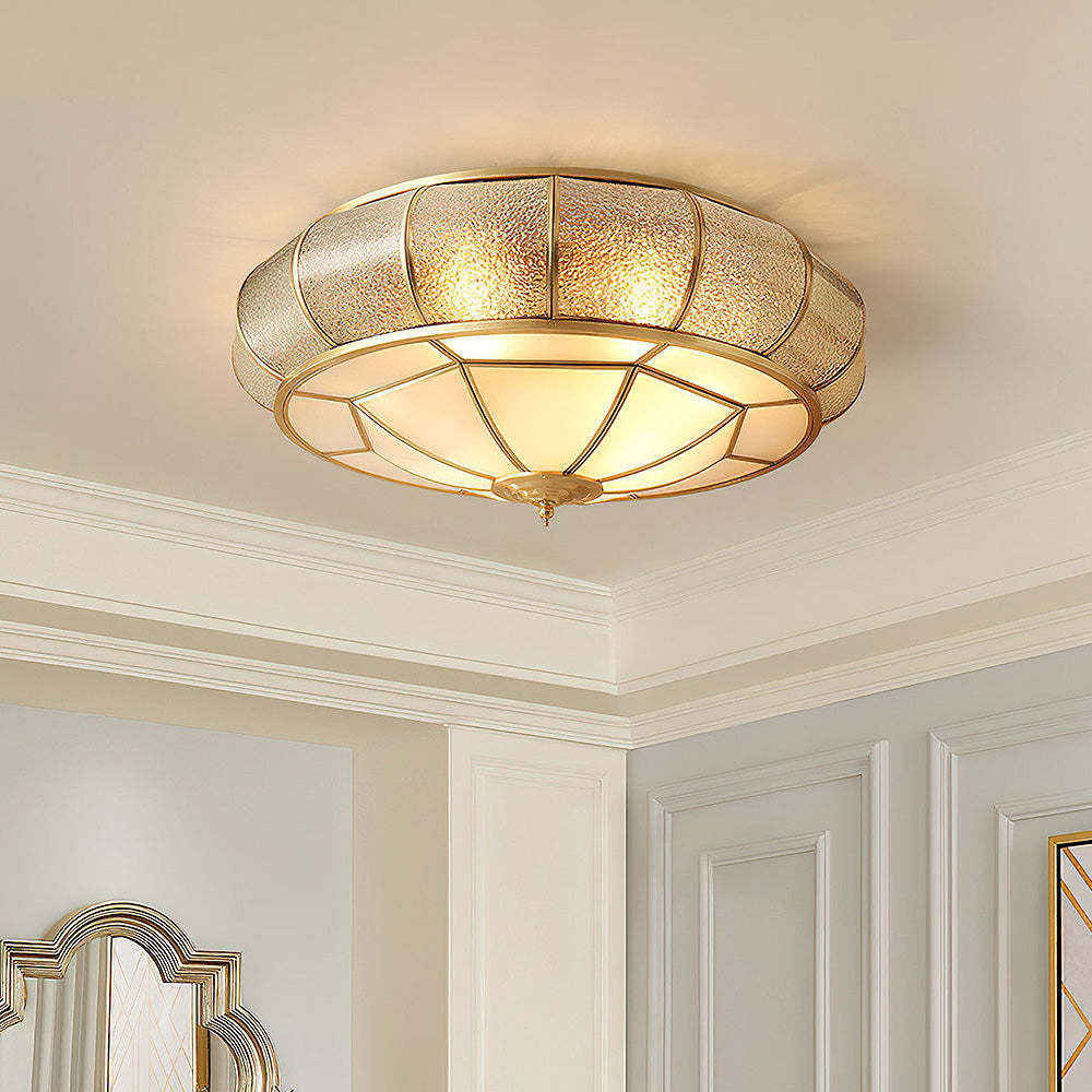 Vintage Copper Glass Drum Ceiling Light -Homdiy