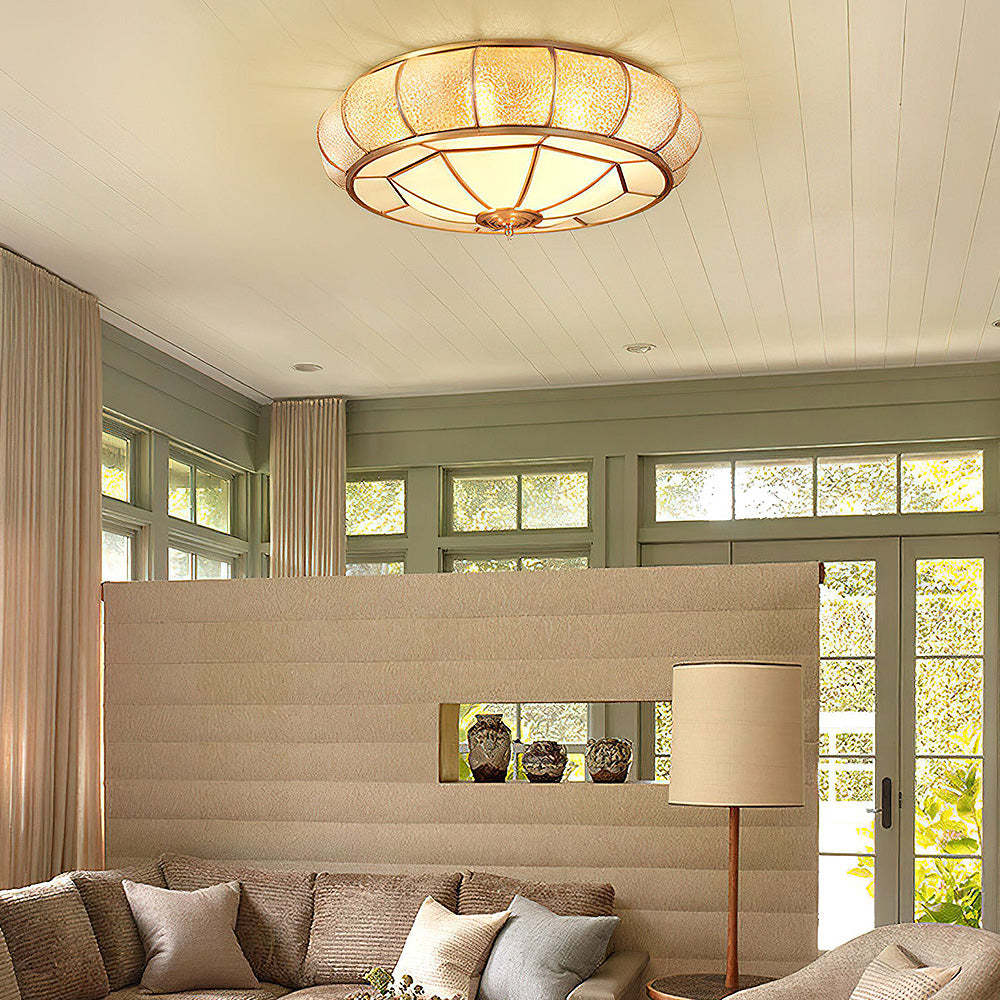 Vintage Copper Glass Drum Ceiling Light -Homdiy