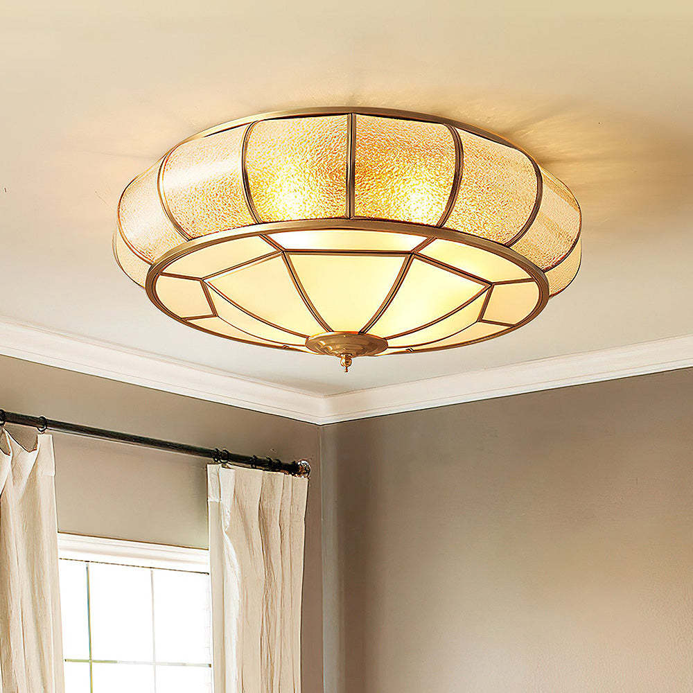 Vintage Copper Glass Drum Ceiling Light -Homdiy