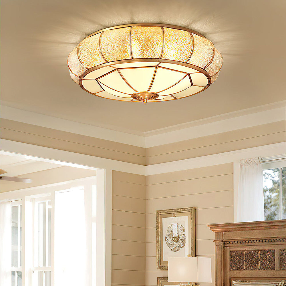 Vintage Copper Glass Drum Ceiling Light -Homdiy