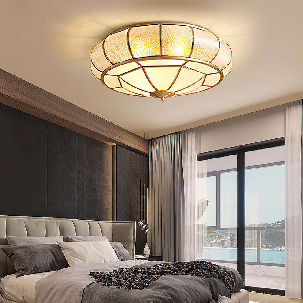 Vintage Copper Glass Drum Ceiling Light -Homdiy