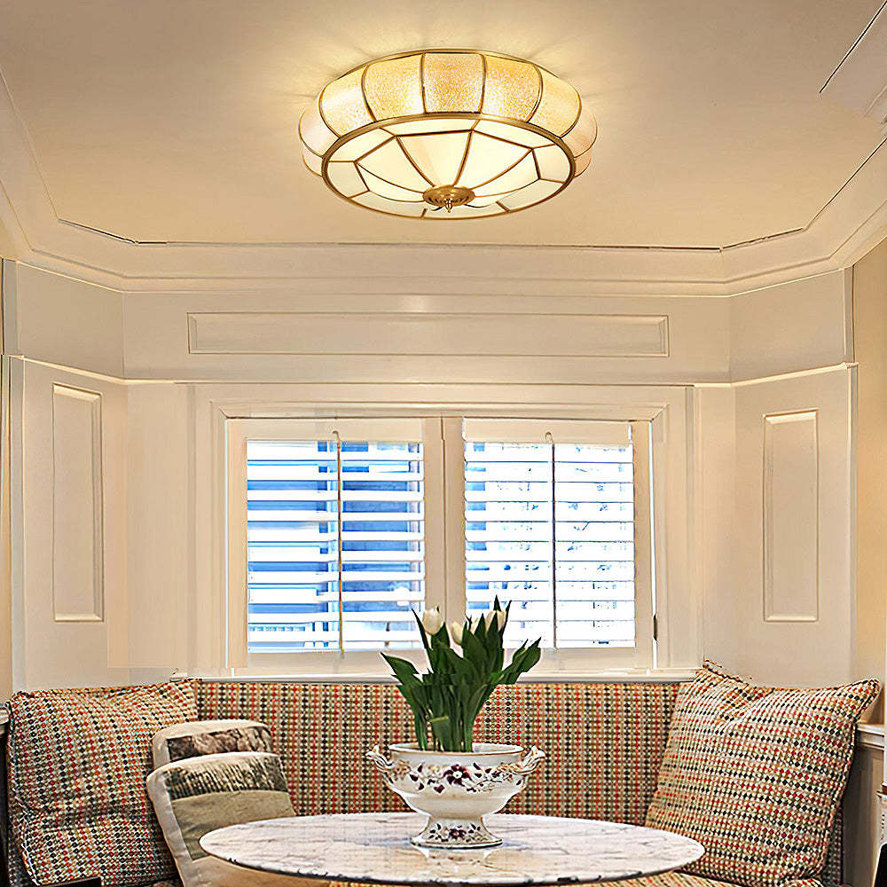 Vintage Copper Glass Drum Ceiling Light -Homdiy