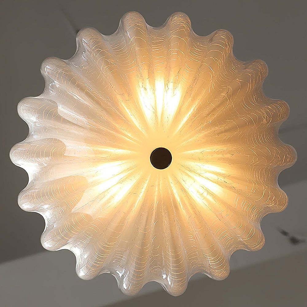 French White Glass Flush Ceiling Light -Homdiy