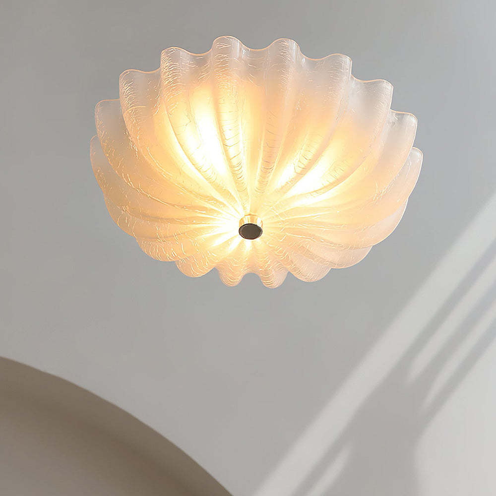 French White Glass Flush Ceiling Light -Homdiy