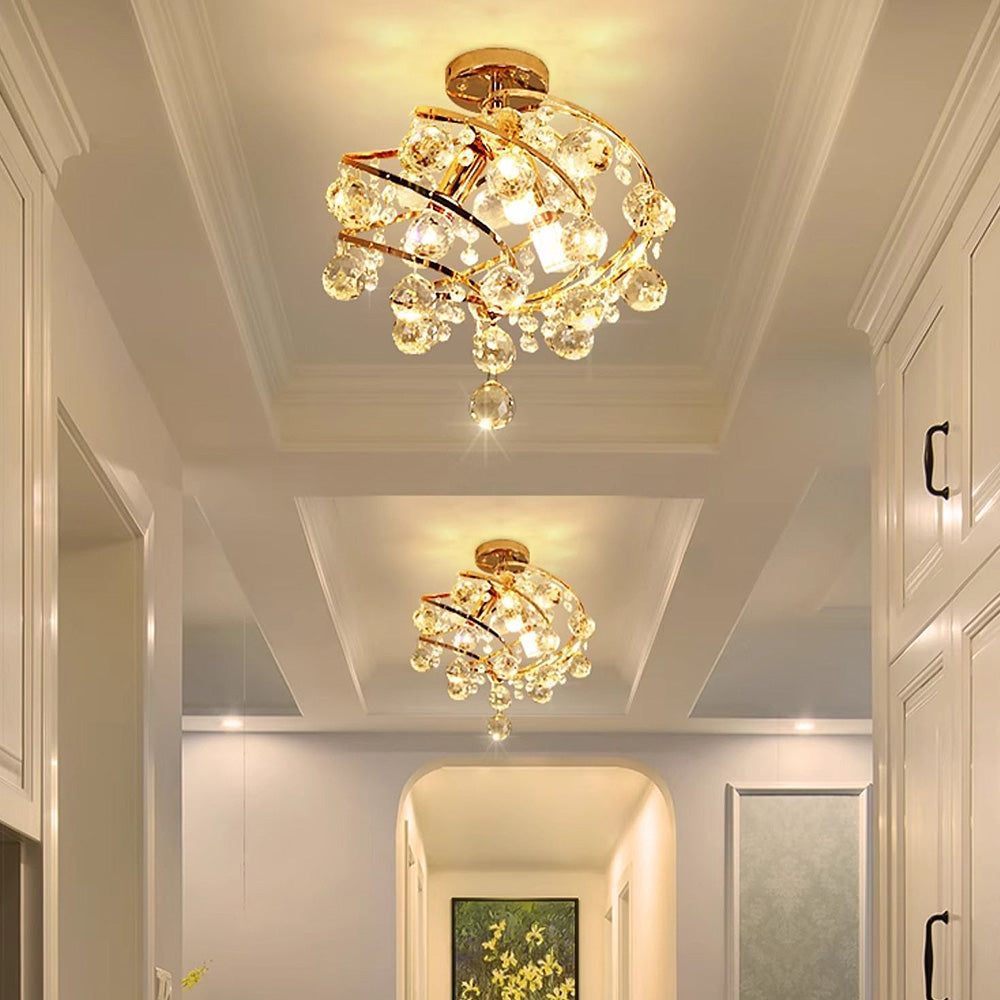 Homdiy Ceiling Light Vintage Crystal Ball Spiral Ceiling Light For