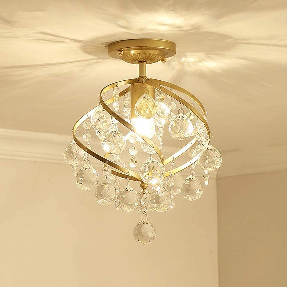 Homdiy Ceiling Light Vintage Crystal Ball Spiral Ceiling Light For