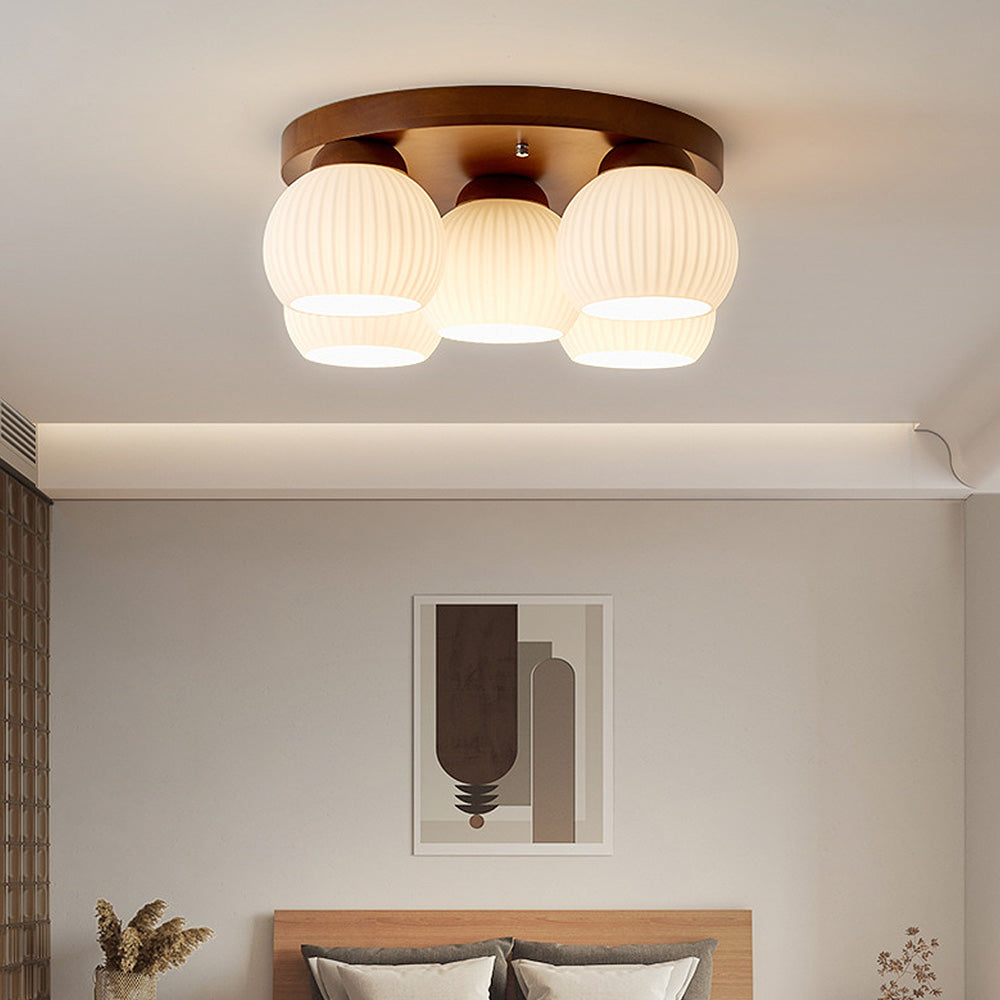 Nordic Wood Art Multi-Heads Round Ceiling Lamp -Homdiy