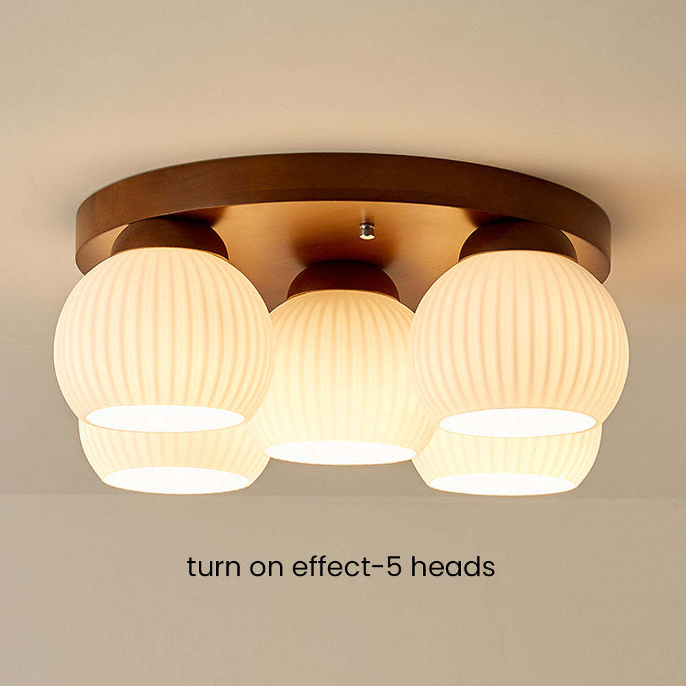 Nordic Wood Art Multi-Heads Round Ceiling Lamp -Homdiy