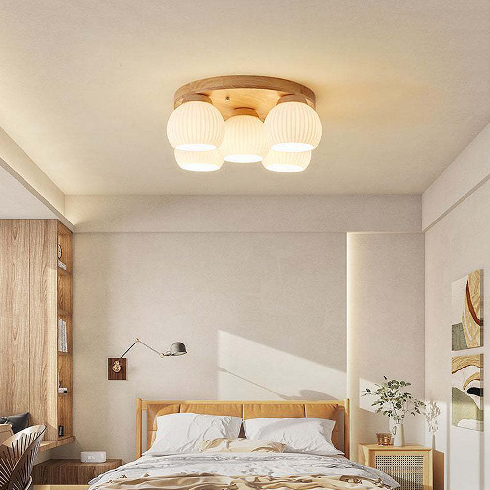 Nordic Wood Art Multi-Heads Round Ceiling Lamp -Homdiy