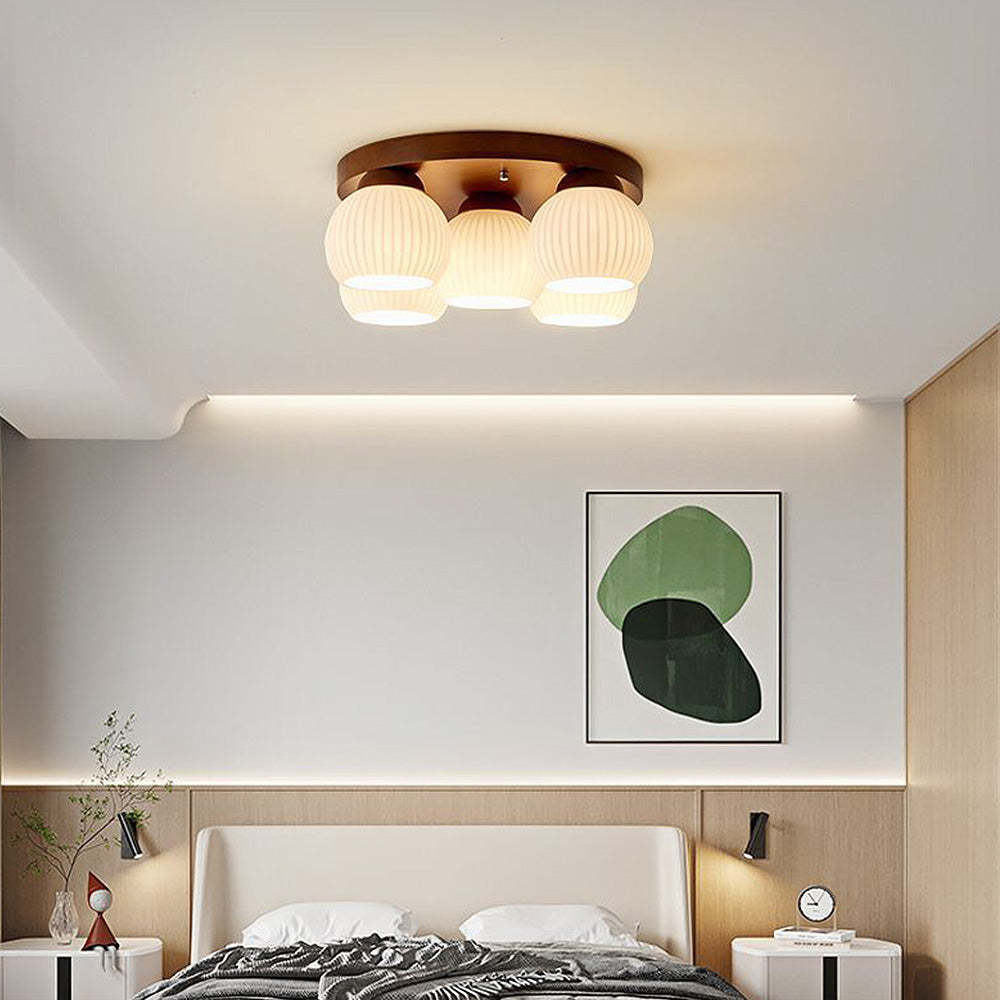Nordic Wood Art Multi-Heads Round Ceiling Lamp -Homdiy