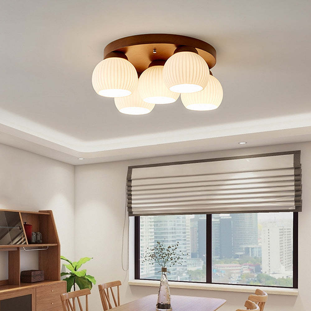 Nordic Wood Art Multi-Heads Round Ceiling Lamp -Homdiy