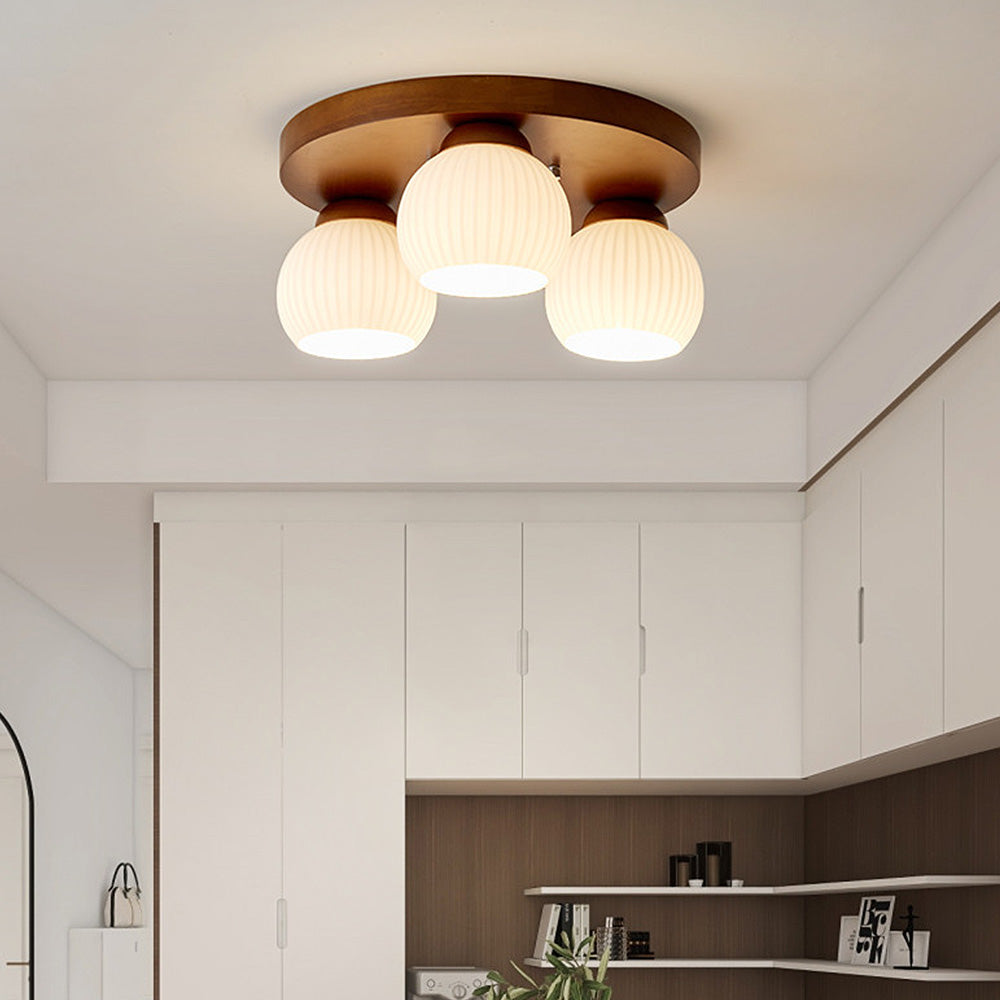 Nordic Wood Art Multi-Heads Round Ceiling Lamp -Homdiy