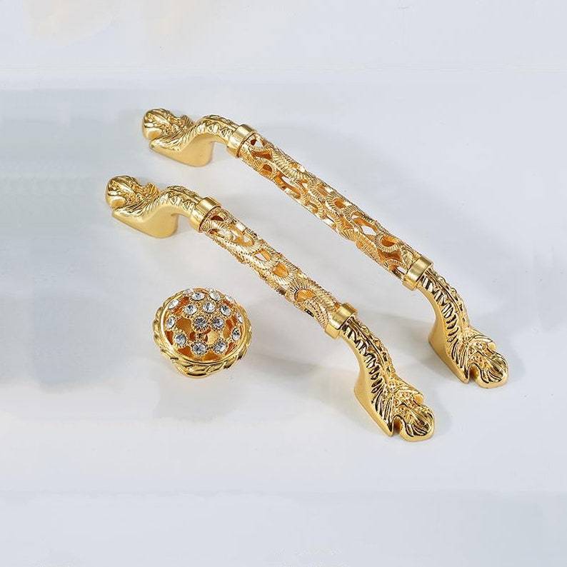 Luxury Hollow Brass Gold Dresser Pulls And Door Handles Modern Decor -Homdiy