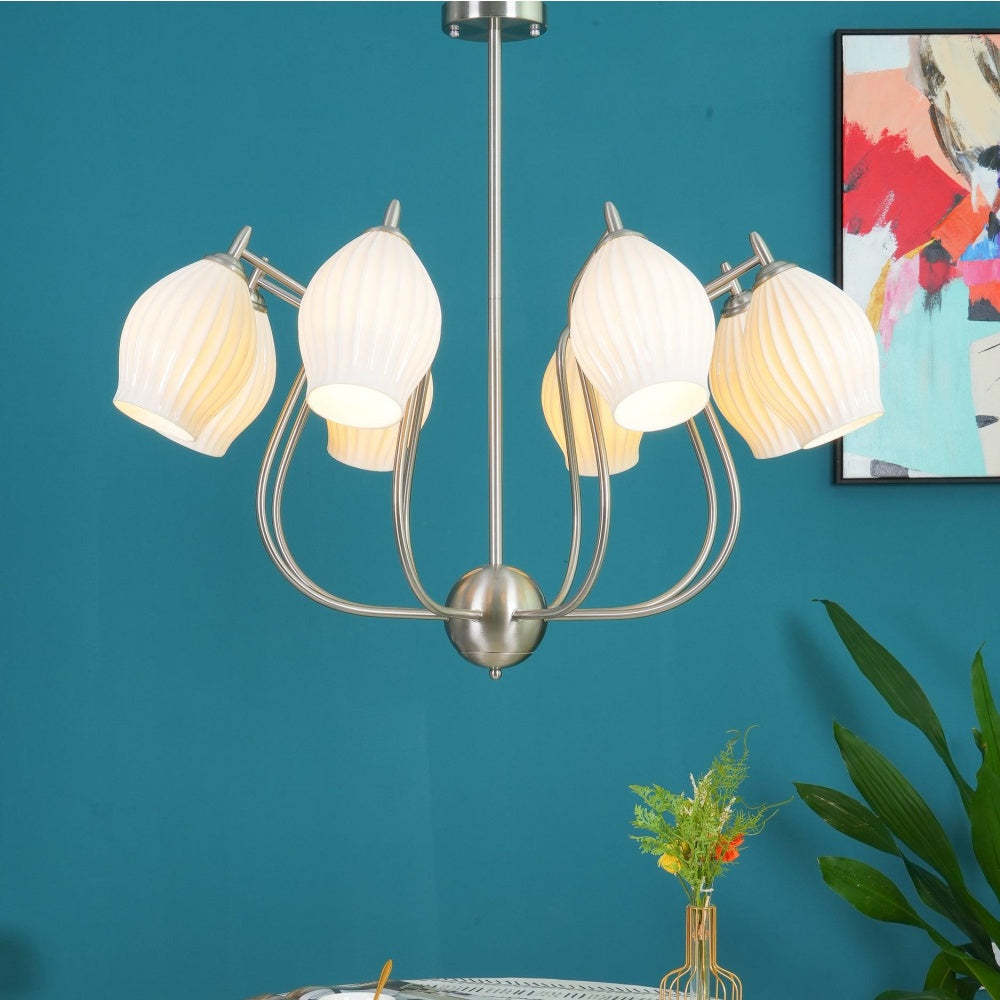 Modern Ceramic Ribbed Chandelier For Dining Room -Homdiy