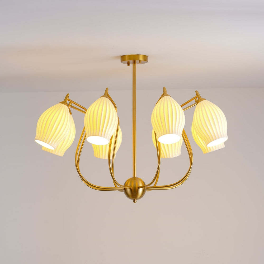 Modern Ceramic Ribbed Chandelier For Dining Room -Homdiy