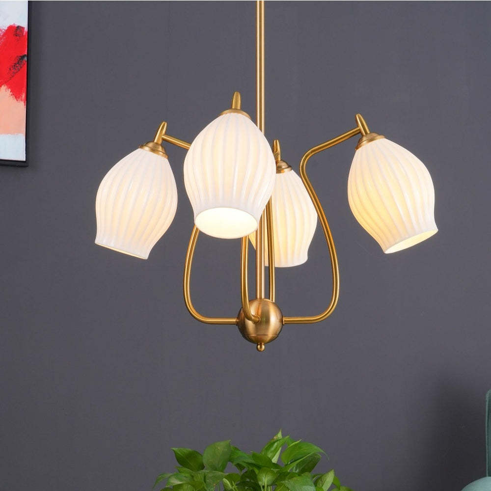 Modern Ceramic Ribbed Chandelier For Dining Room -Homdiy
