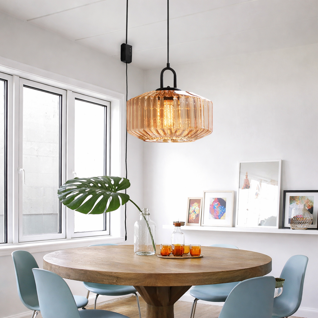 Farmhouse Plug-in Glass Pendant Light For Kitchen Island