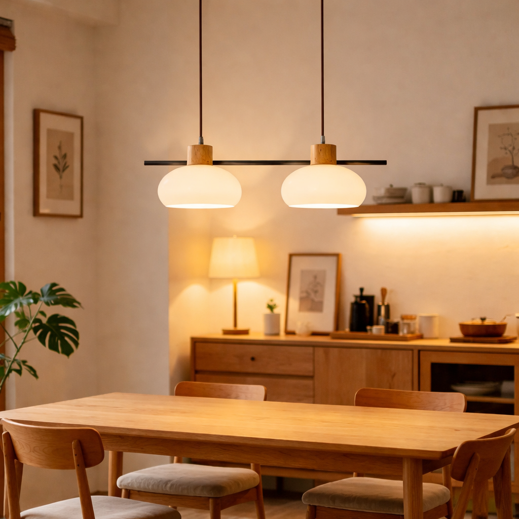 Nordic Minimalist Wood Cream Pendant Light for Bedrooms