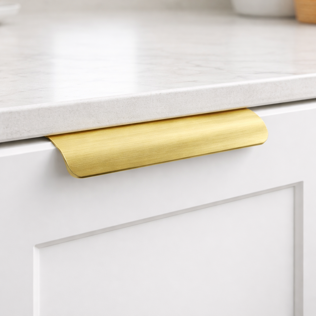Modern Brushed Brass Gold Edge Finger Pulls Cabinet Handles