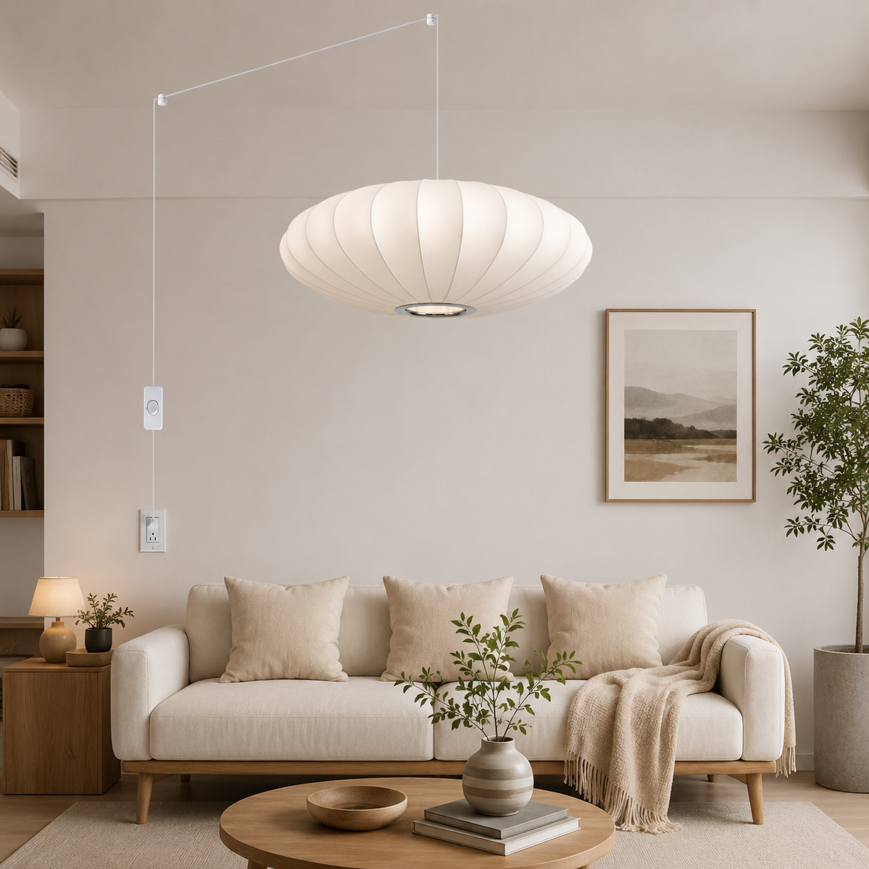 Nordic Saucer White Bubble Plug-In Pendant Light