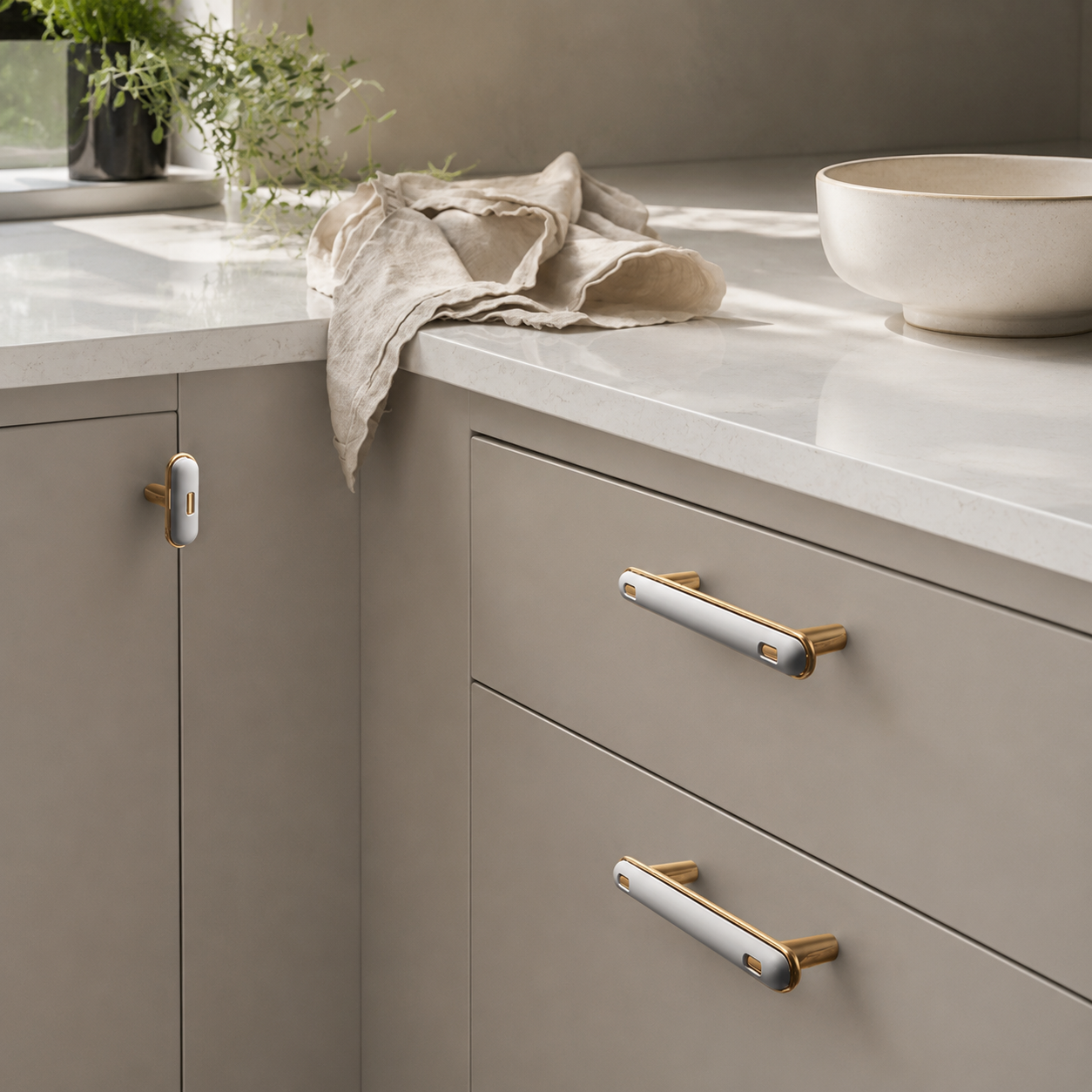 Modern Art Deco White Drawer Pulls - Kitchen Cupboard Knobs