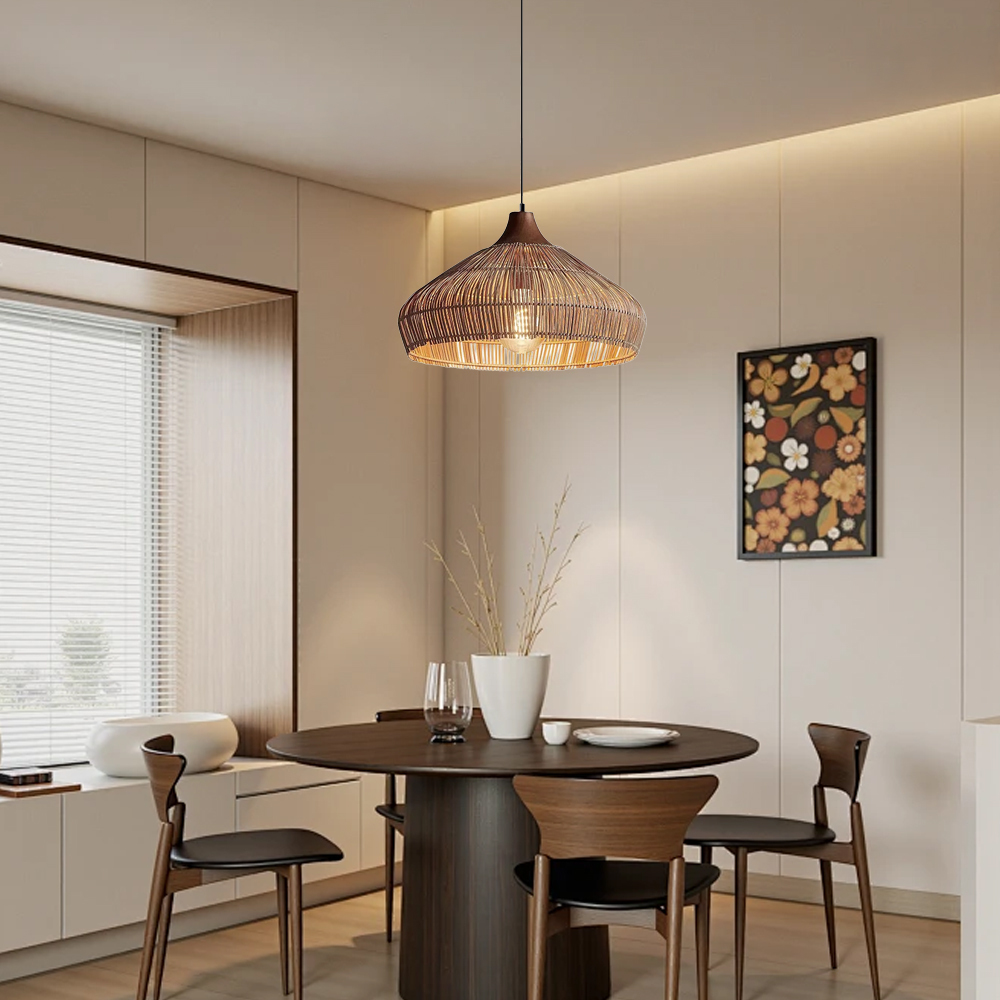 Chinese-Style Natural Rattan Pendant Light 