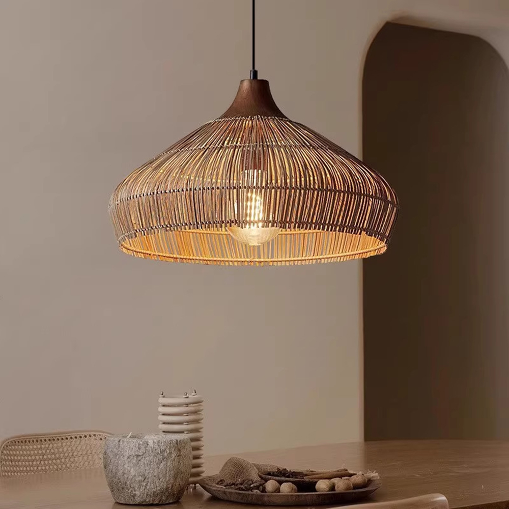 Chinese-Style Natural Rattan Pendant Light 