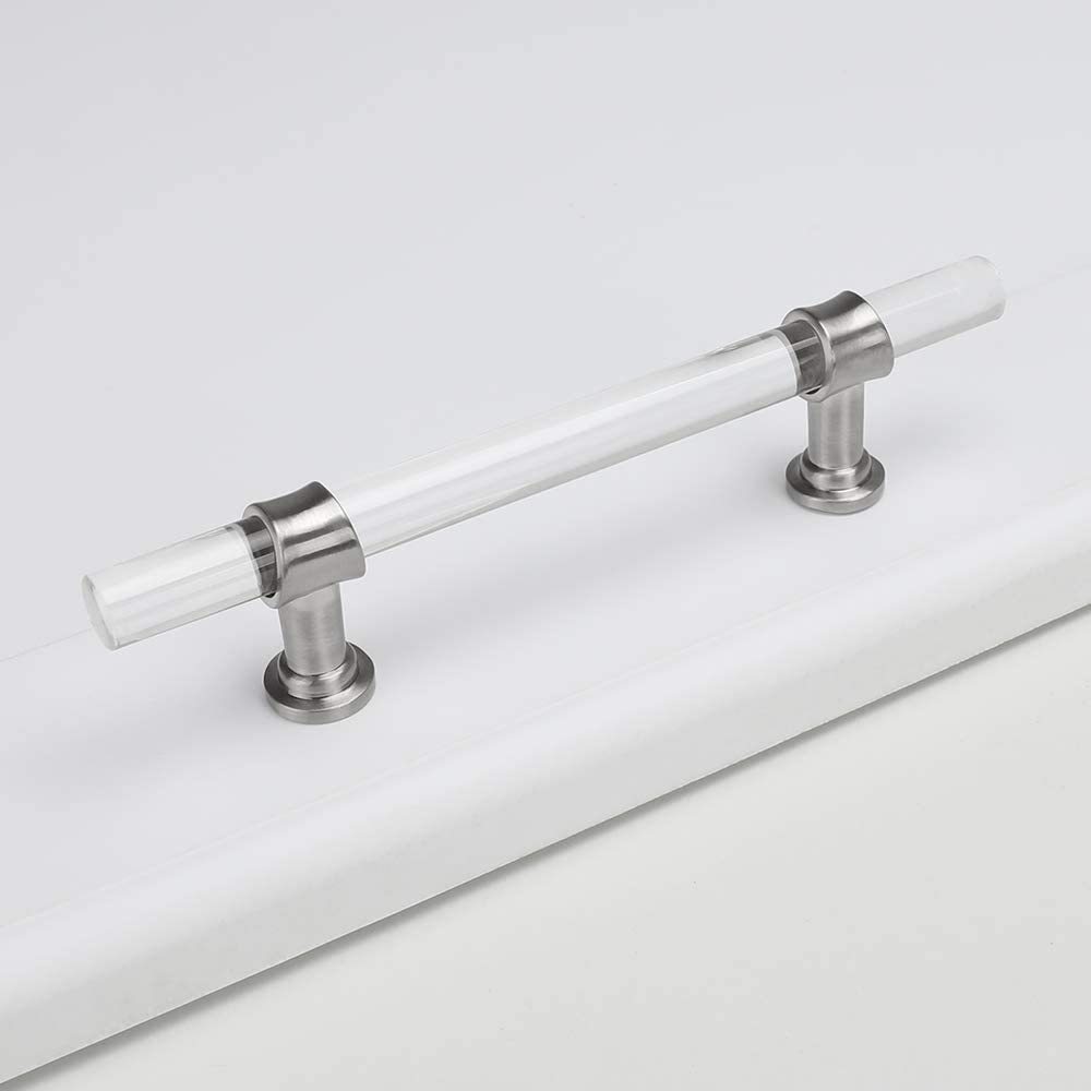 10 Pack Clear Acrylic Brushed Nickel Cabinet Handles for Bathroom -Homdiy