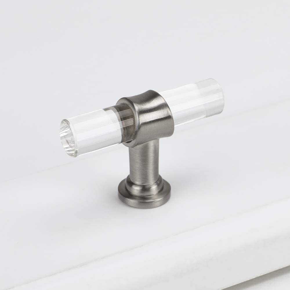 10 Pack Clear Acrylic Brushed Nickel Cabinet Handles for Bathroom -Homdiy